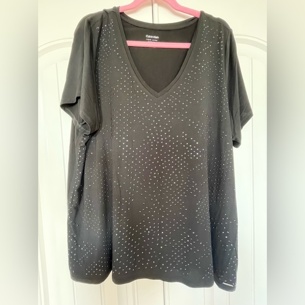 Calvin Klein Black 2X Studded Short Sleeve Top